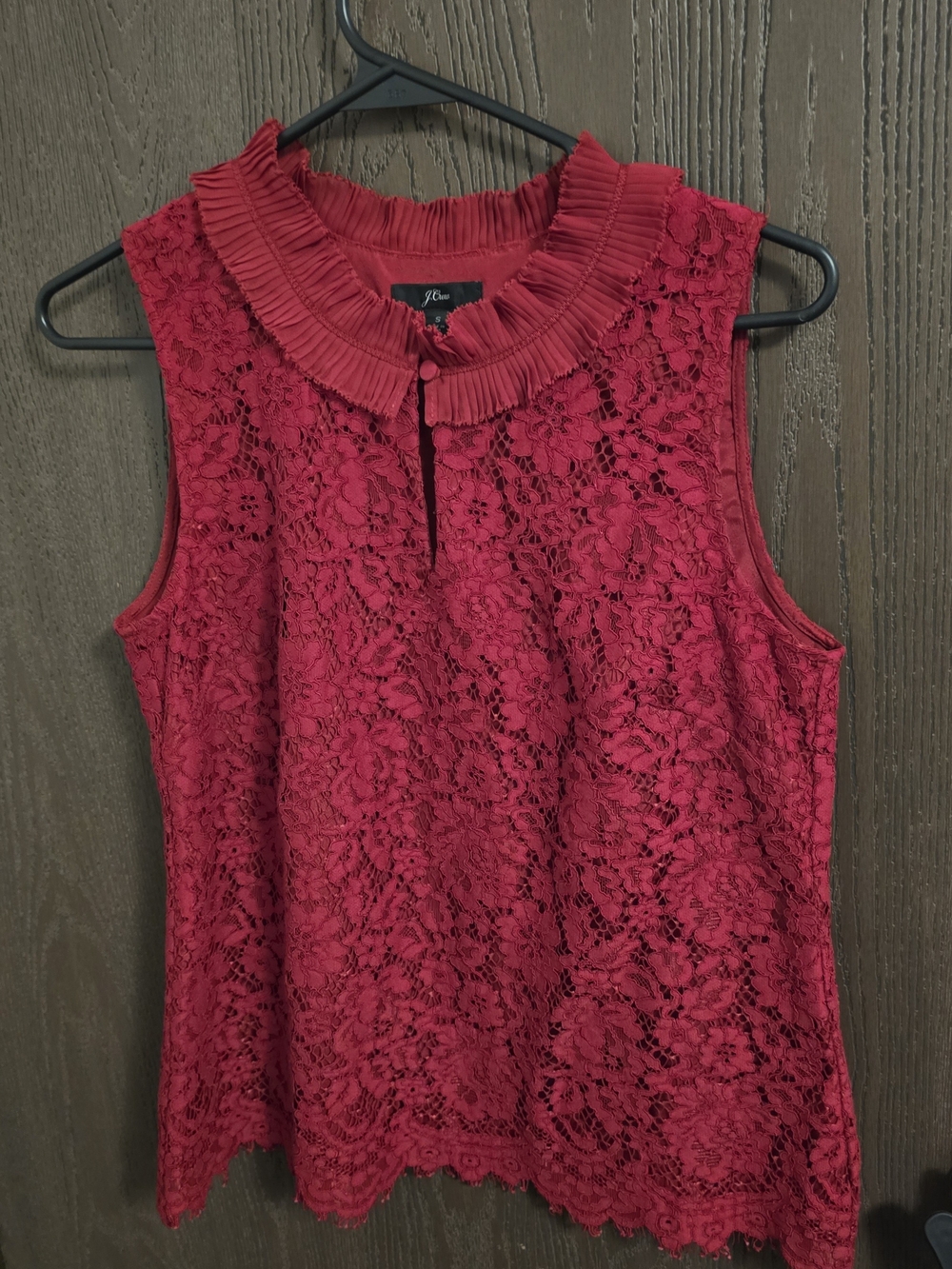 J. Crew Red Lace Sleeveless Shell with Pleated Collar